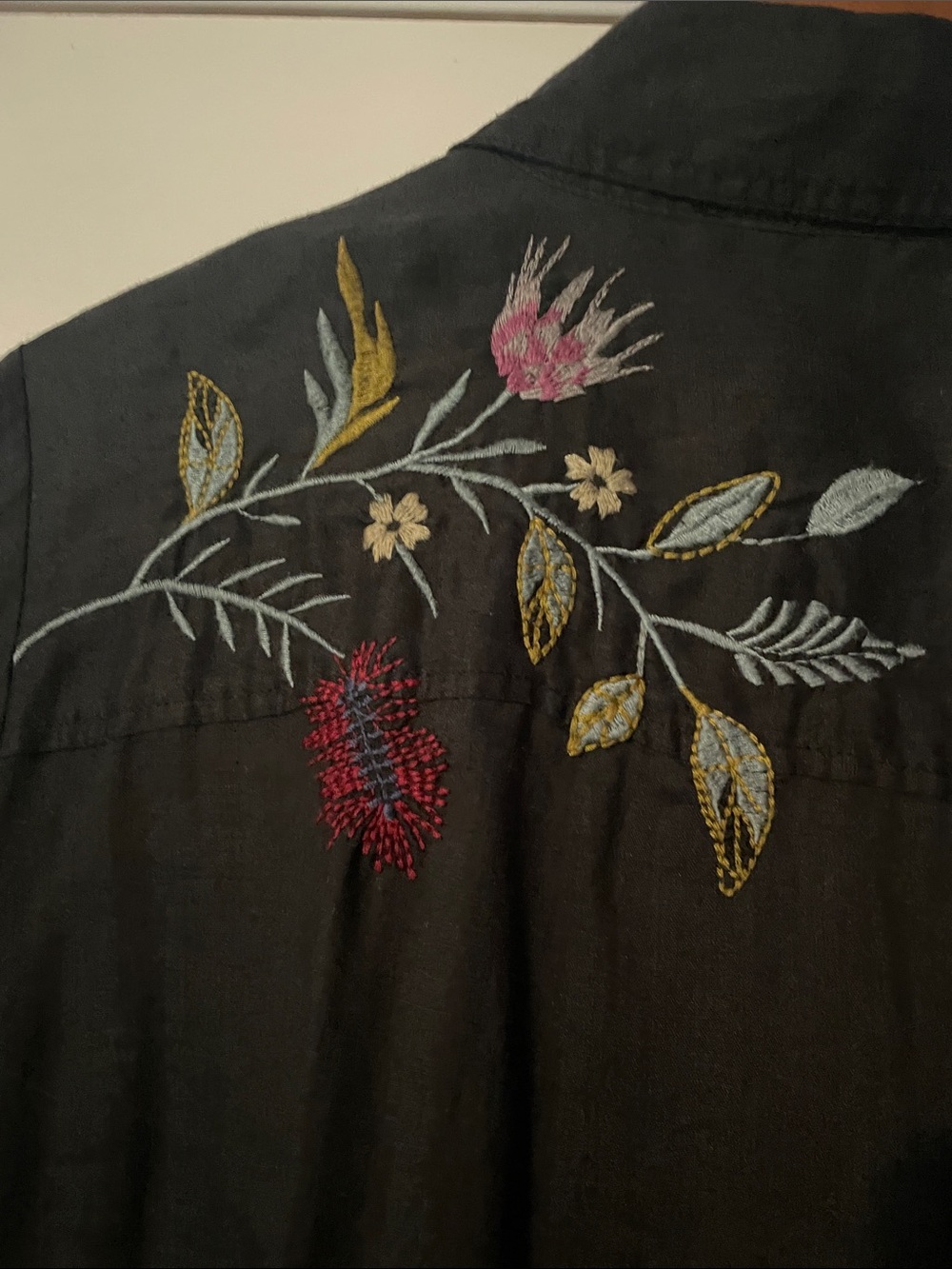 Johnny Was Black Midi Dress with Multicolor Floral Embroidery - Picture 6 of 9